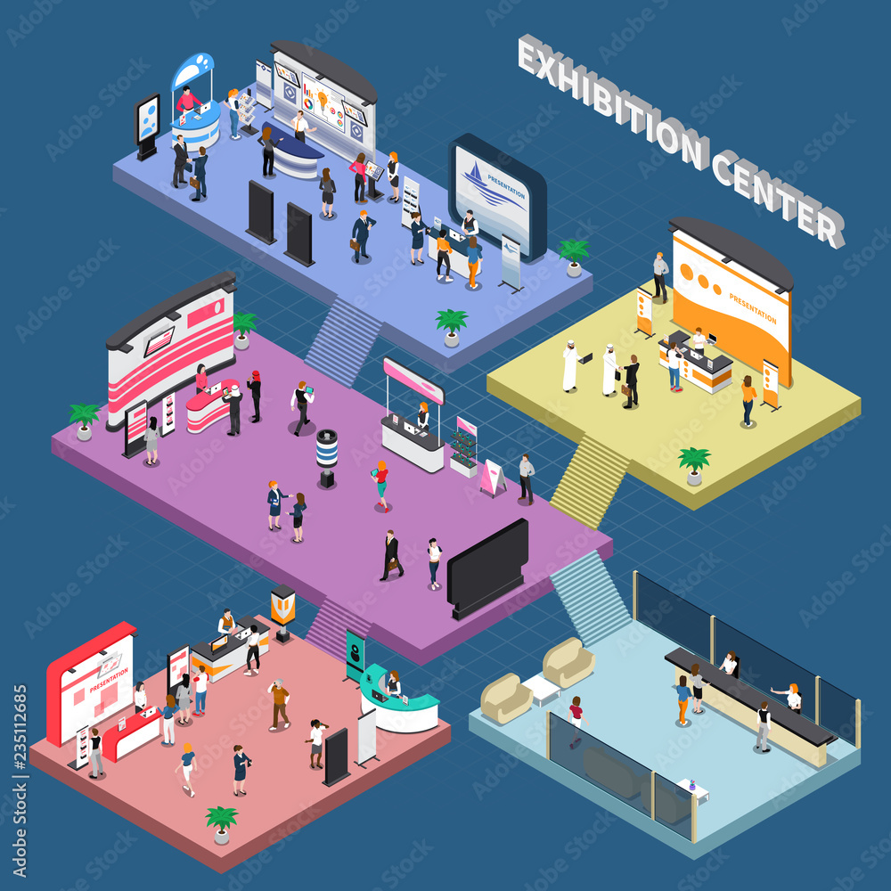 Multi Storey Exhibition Isometric Composition Multi Storey Exhibition Isometric Composition