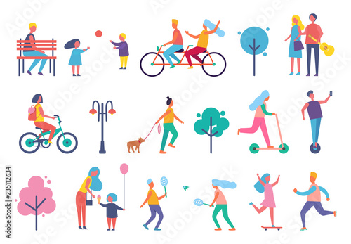 Skating Person on Scooter Set Vector Illustration