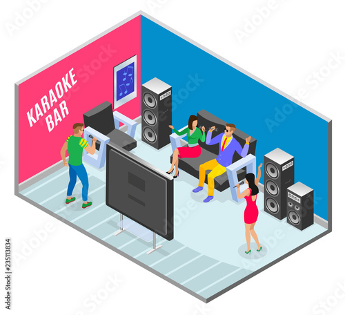 KTV Bar Isometric Composition