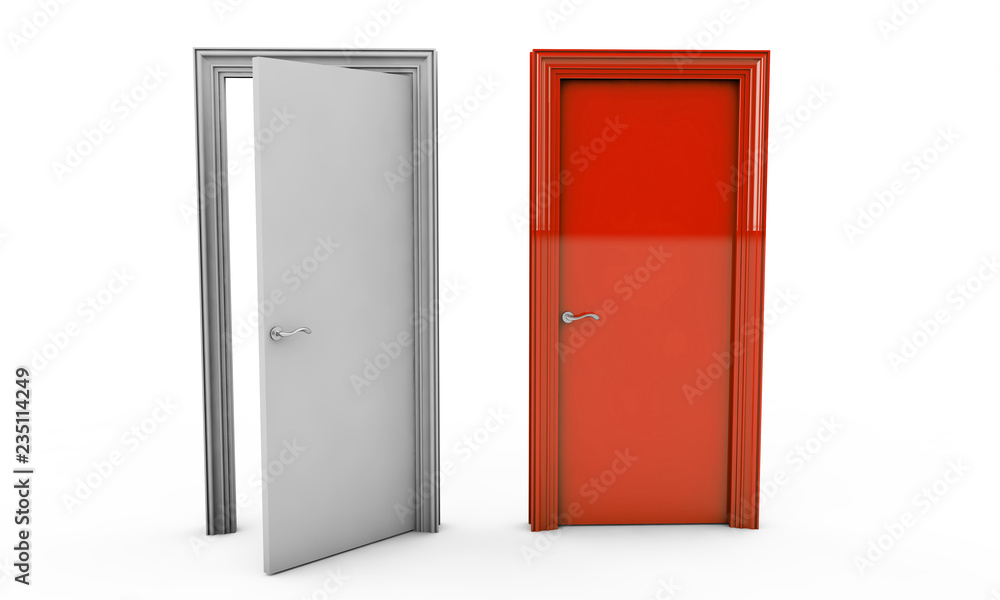 3d rendering of a door standing free on a white floor 3d rendering of a door standing free on a white floor