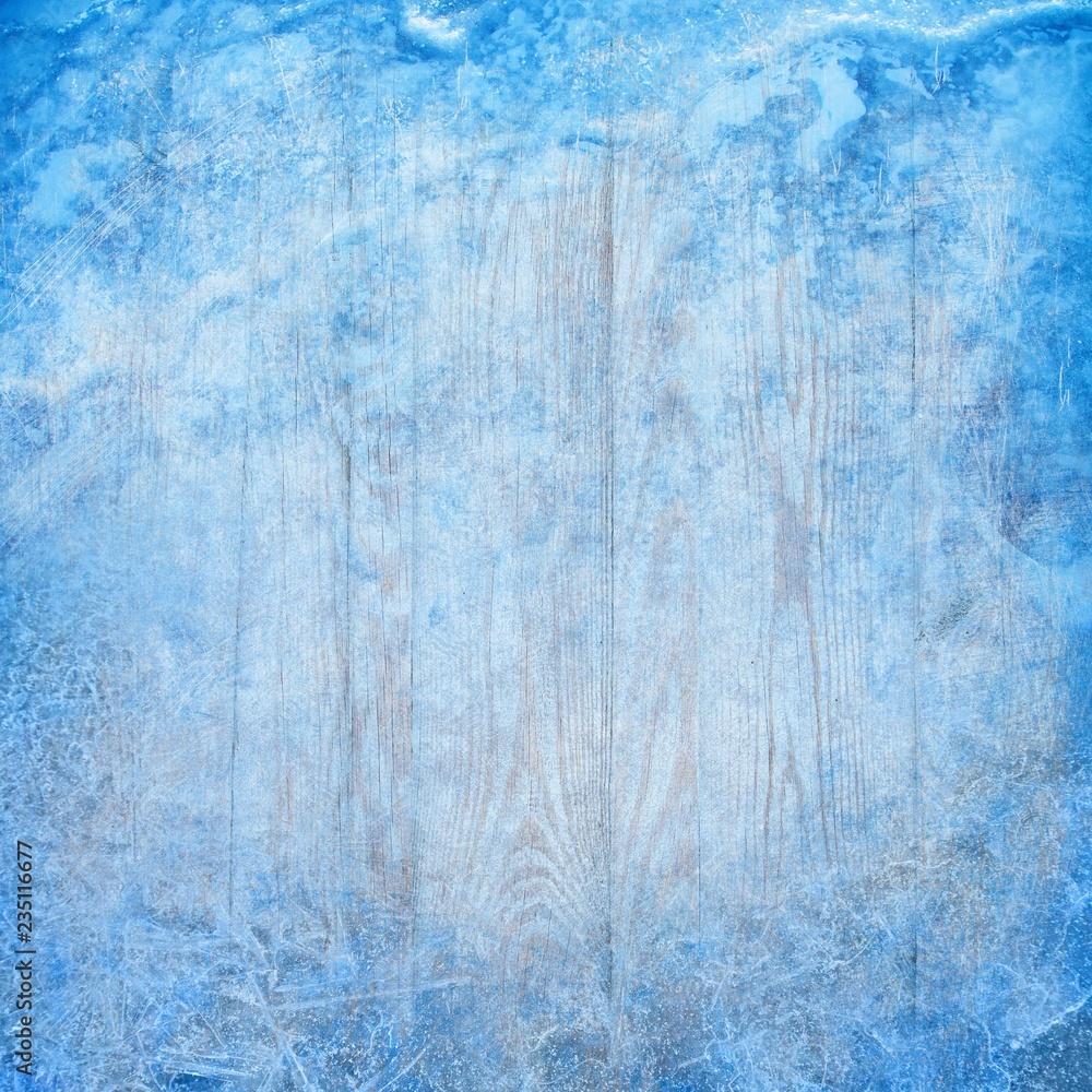 Christmas Winter Background with Ice Crystals and Wood Christmas Winter Background with Ice Crystals and Wood
