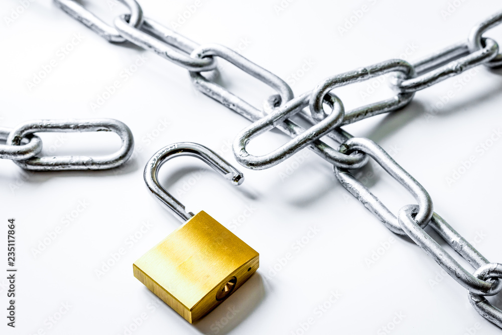 concept data protection metal chain on white background concept data protection metal chain on white background