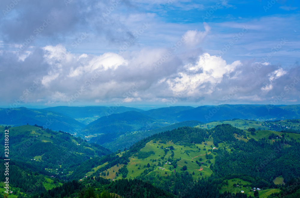 Naklejka premium aerial view, mountain peaks. Ukraine Carpathians