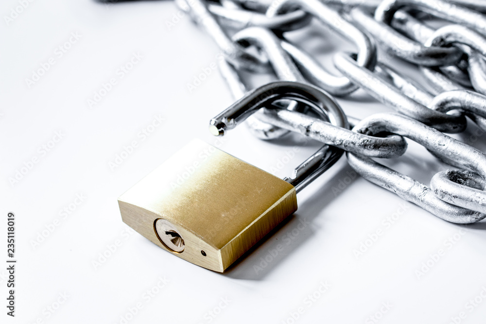 concept data protection metal chain on white background concept data protection metal chain on white background