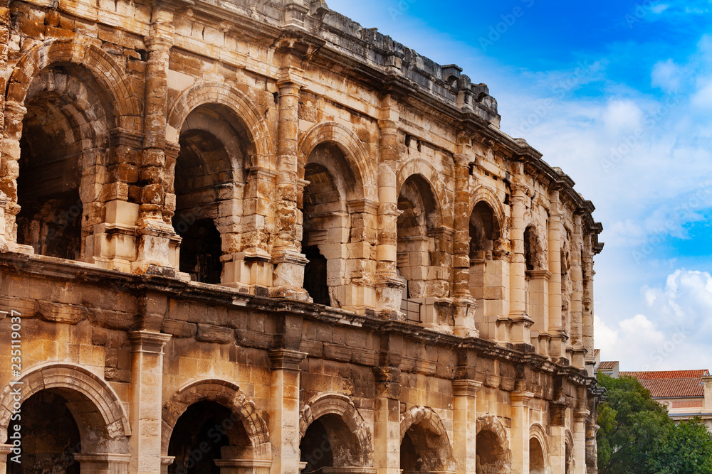 Coliseum antique amphitheater in Nimes, south France