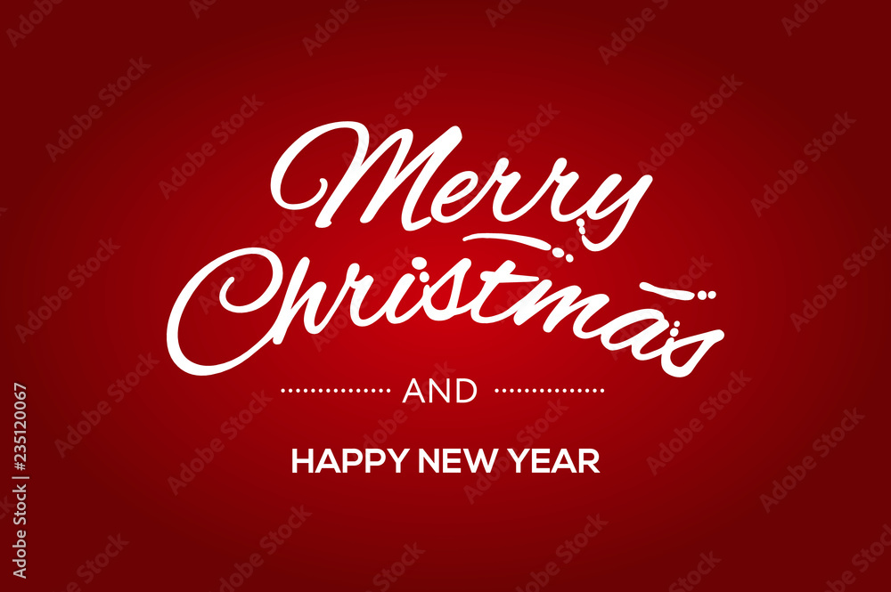 Merry Christmas and Happy New Year calligraphic design, red background, vector illustration.