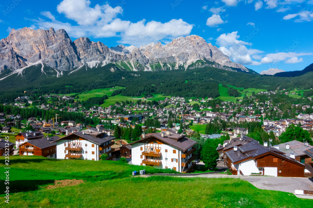 Countryside view of small village at Cortina D'Ampezzo, South Tyrol, Dolomites, Italy.