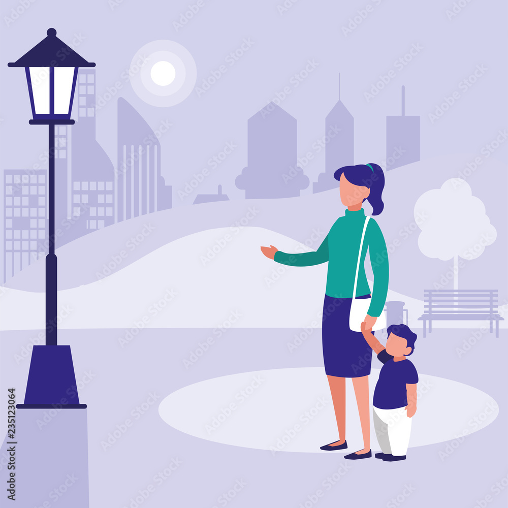 Mother with son in the park design Mother with son in the park design
