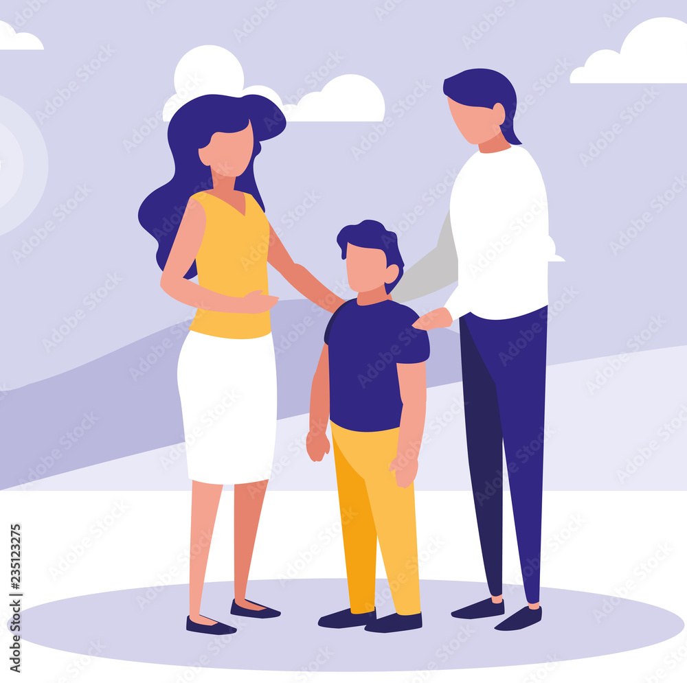 Parents with son in the park design Parents with son in the park design