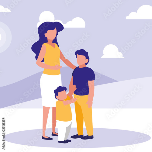 Mother with sons in the park design