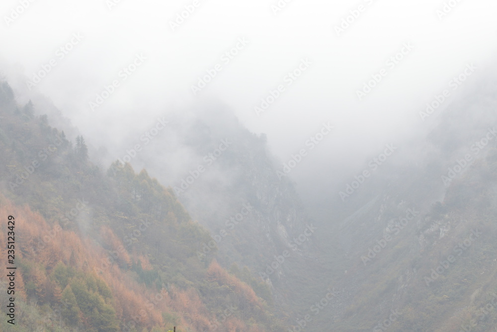 Mist Cover most of the Mountain , Autumn in The Valley Mist Cover most of the Mountain , Autumn in The Valley