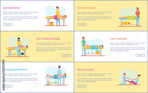 Back Facial and Hot Stone Massage Posters Vector