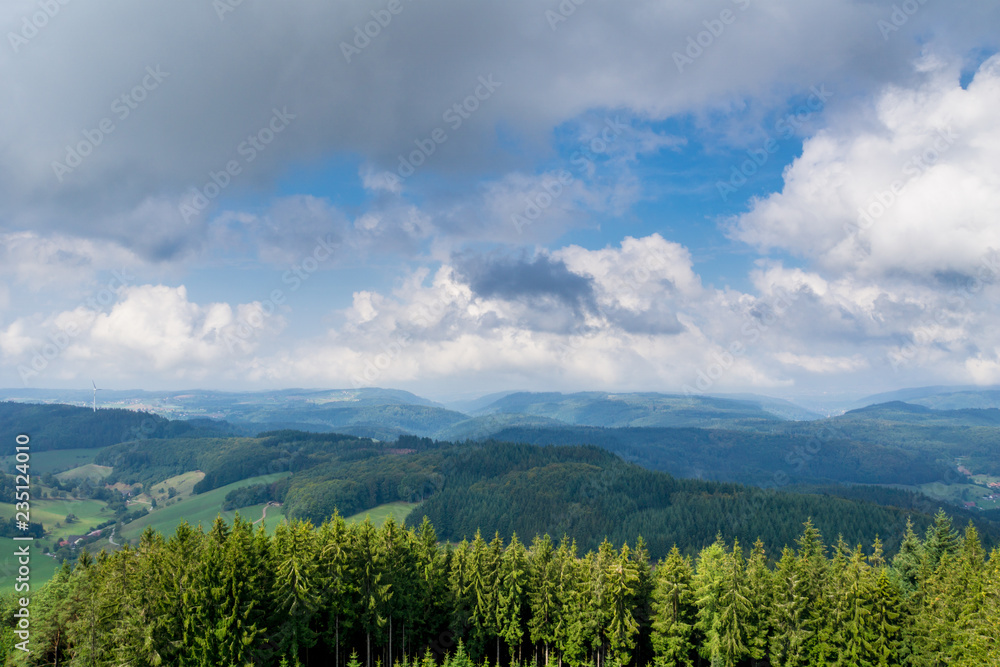 Germany, Endless black forest valleys and mountains from Huenersedel viewpoint tower