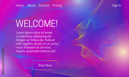 Asbtract dynamic background design. Landing page template with multicolor dots and lines array.