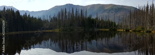 Smerczynski Lake, moraine-dammed lake, glacial lake in Western Tatras in the end of Koscieliska Valley