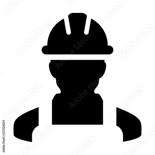 Manual worker icon vector male construction service person profile avatar with hardhat helmet in glyph pictogram illustration