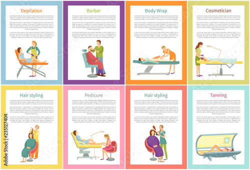 Depilation and Tanning Cosmetician Posters Vector