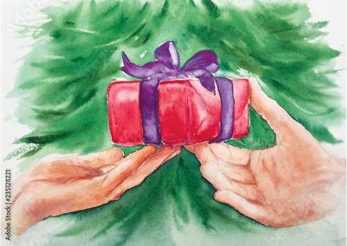 The best cristmas gift watercolor hand painting photo