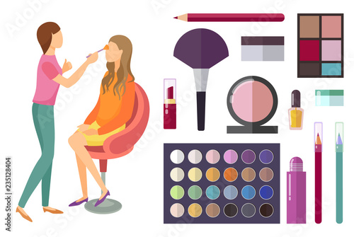 Visage and Makeup Making Beauty Cosmetics Vector