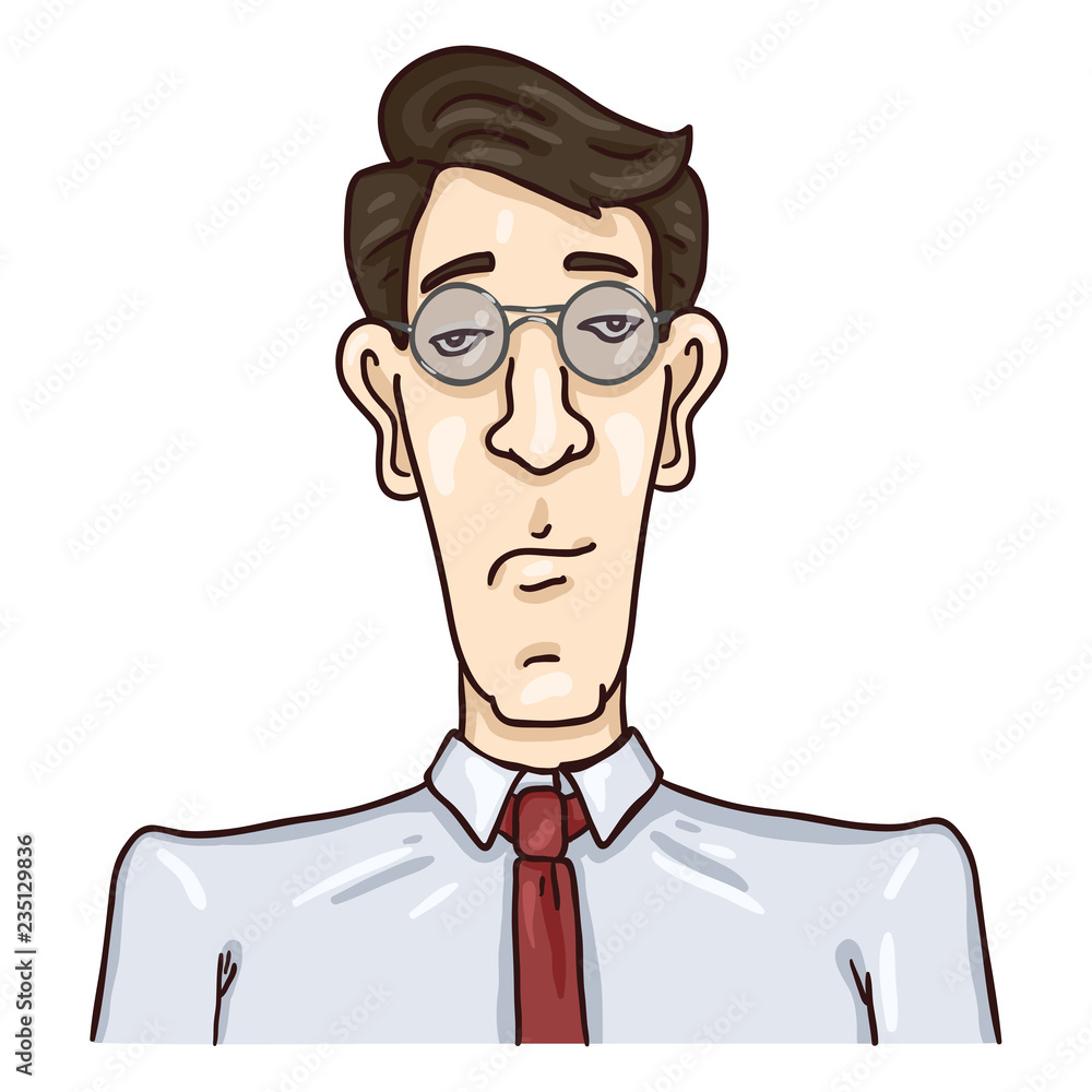 Vector Cartoon Business Avatar - Black Hair Young Man in Glasses and  Necktie. Man Male Character Portrait Stock Vector | Adobe Stock