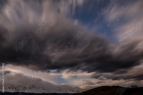 mountains sky clouds stars steppe
