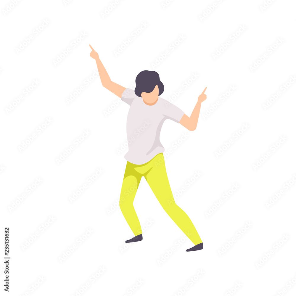 Guy dancing at party, young man having fun at nightclub vector Illustration i on a white background