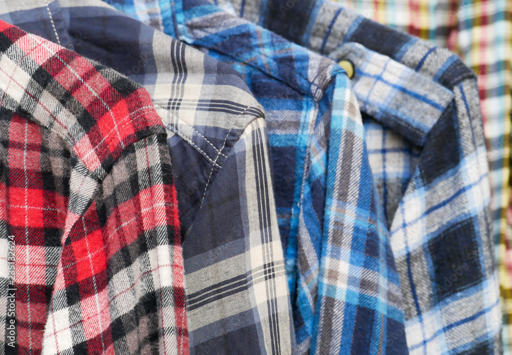 Men's sleeved plaid cotton shirts.