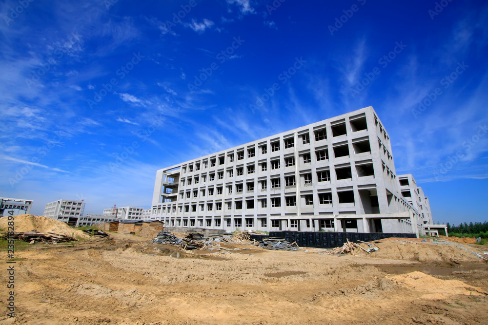 Unfinished construction site under the blue sky, China Unfinished construction site under the blue sky, China