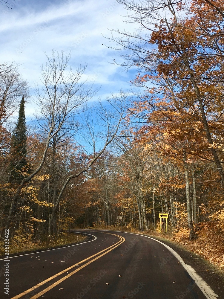 Open Road with Fall Colors and Curve