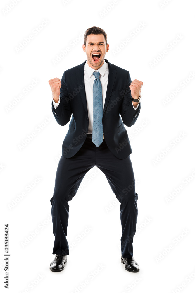 adult happy businessman gesturing and rejoicing isolated on white adult happy businessman gesturing and rejoicing isolated on white