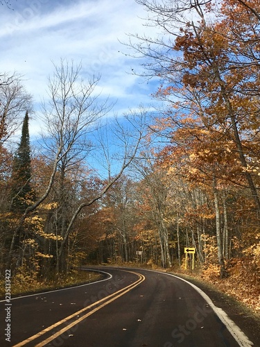 Open Road with Fall Colors and Curve