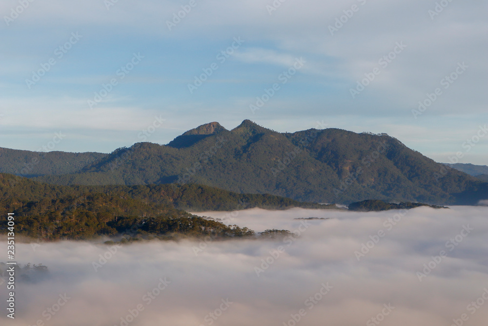 Mountain in mist - Langbiang mountian - Dalat, Vietnam 