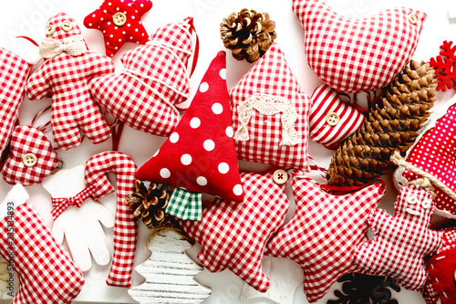 Winter decor mabe from soft cotton toys of different shapes photo