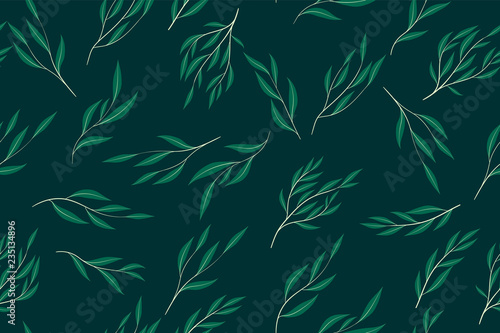 Eucalyptus Vector Seamless Pattern with Leaves  Branches and Floral Elements. Elegant Cute Background for Rustic Wedding Design  Fabric  Textile  Dress. Eucalyptus Vector in Vintage Style for Print.