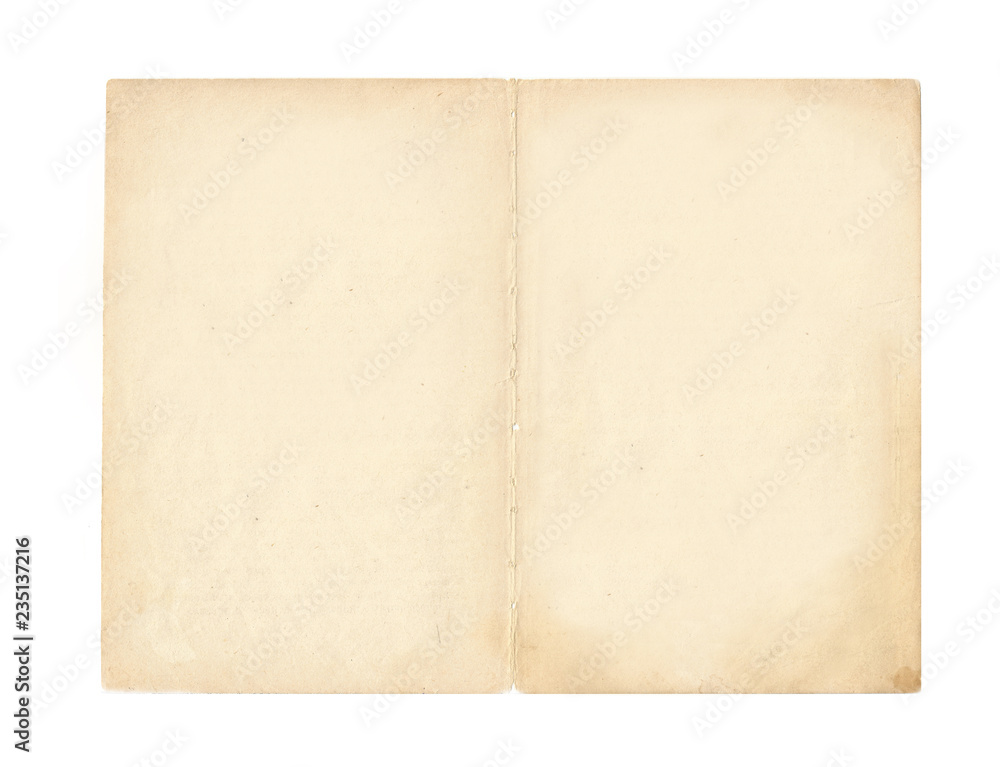old book isolated on white background.  Spread of the book - an old yellowed page with ragged edges
