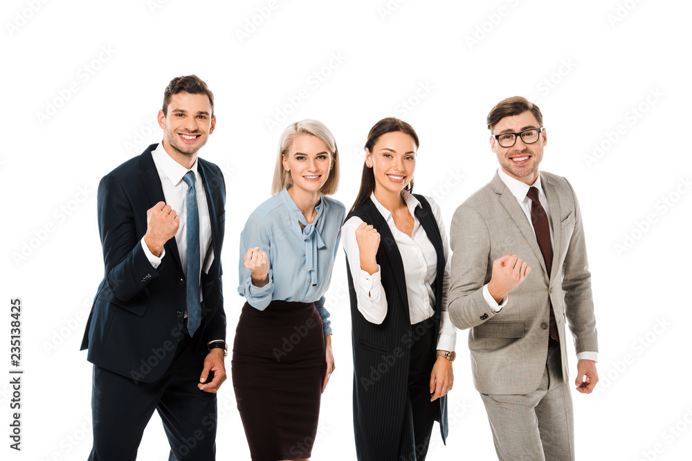 professional confident business group holding fists isolated on white professional confident business group holding fists isolated on white