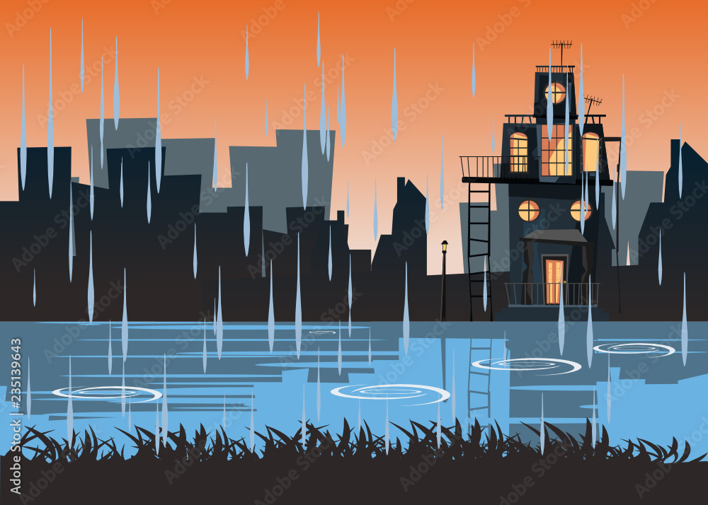 Obraz premium spooky housed at riverside vector illustration