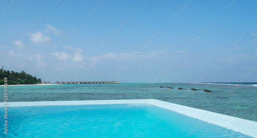 private pool of luxury water-bungalow. Maldives