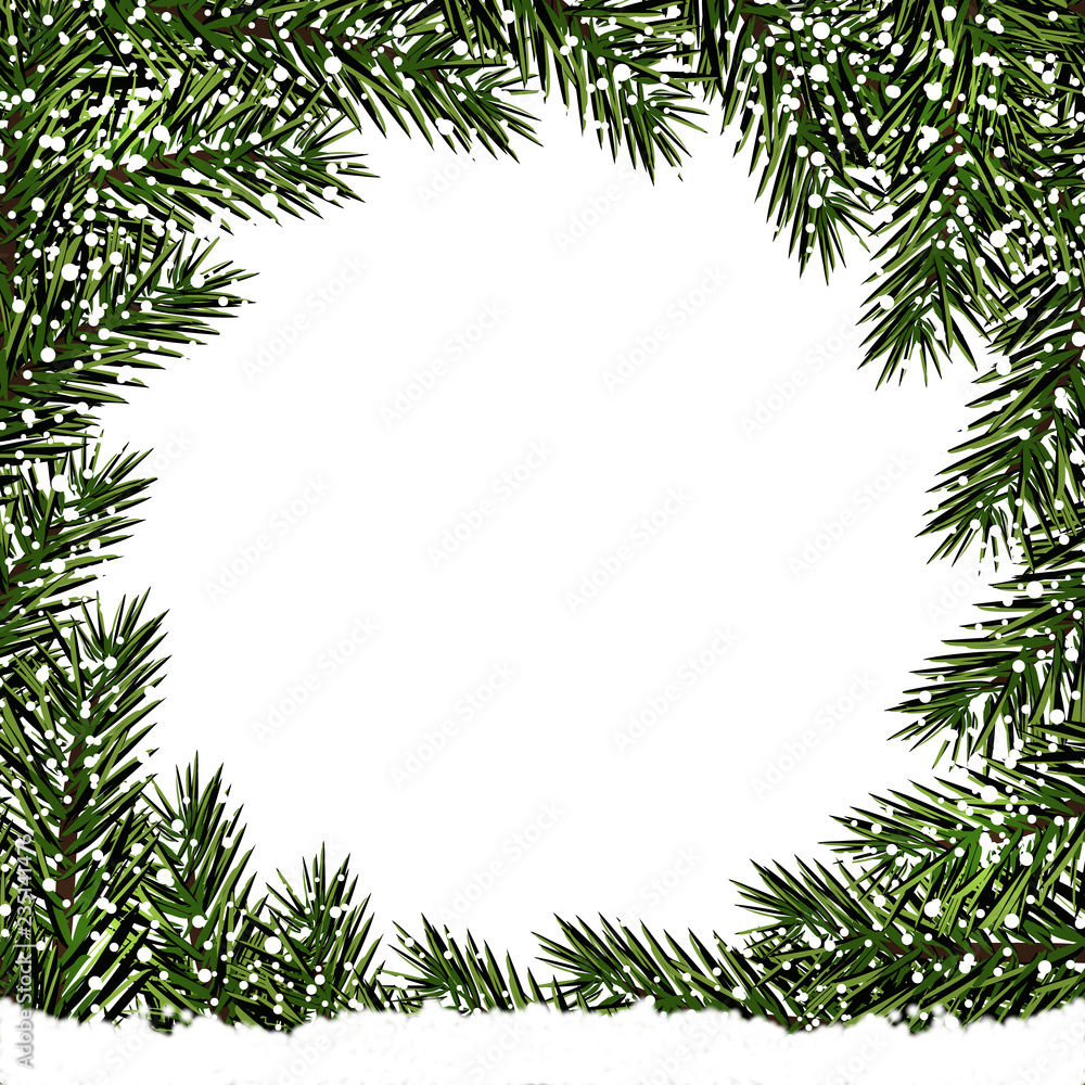 New Year. Christmas. Postcard. Green branches of fir trees in a circle in the snow. Place for advertising, announcements. illustration New Year. Christmas. Postcard. Green branches of fir trees in a circle in the snow. Place for advertising, announcements. illustration
