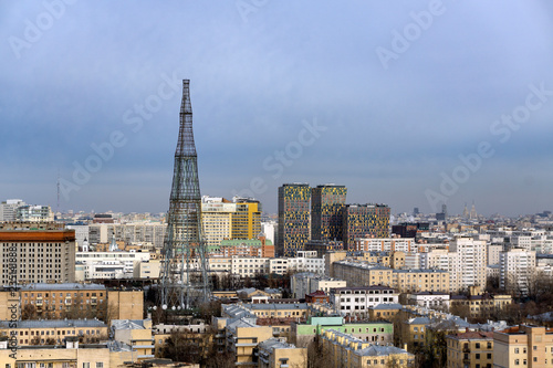 view of Moscow city with the Shukhov tower