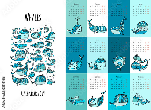 Whales, calendar 2019 design