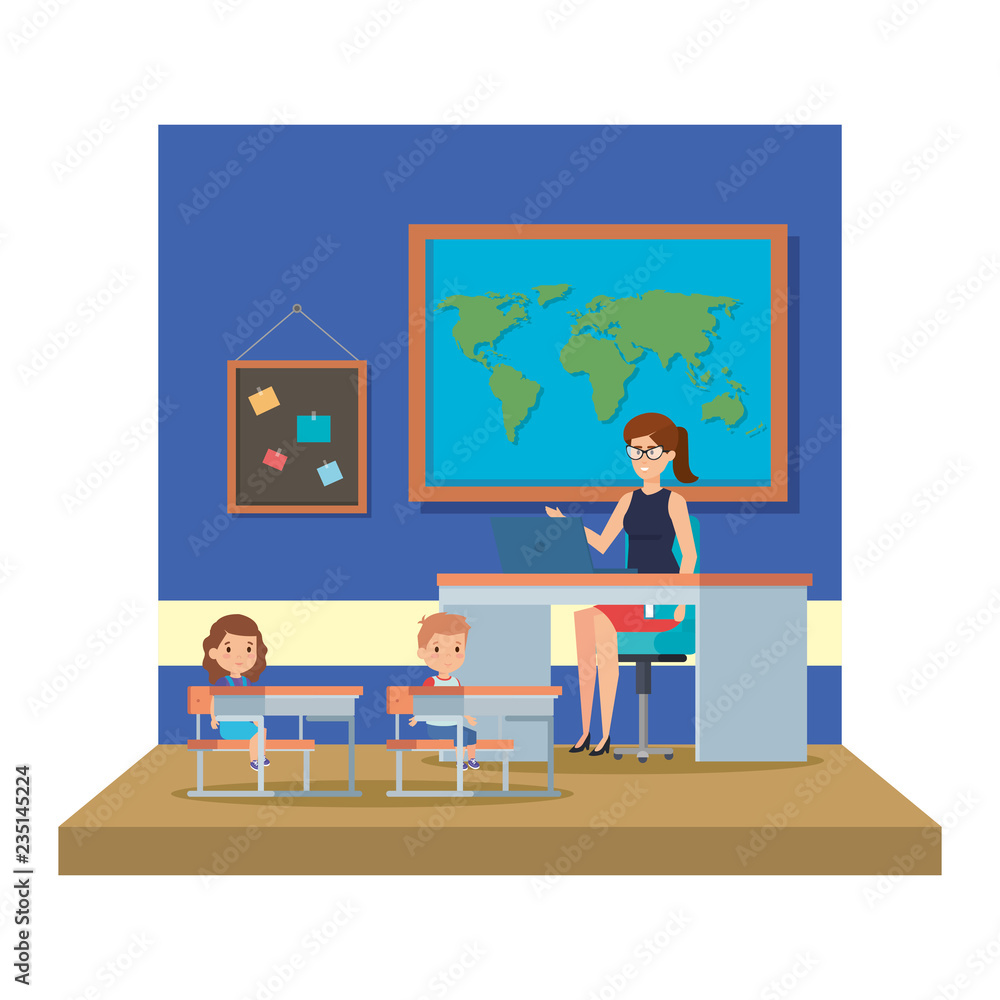 female teacher with kids in the classroom female teacher with kids in the classroom