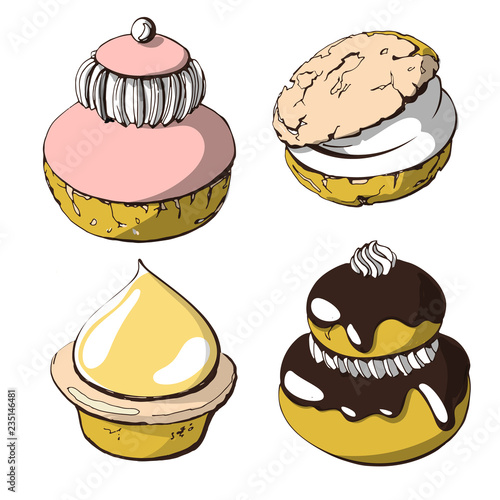 Hand drawn sketch with french dessert petit fours