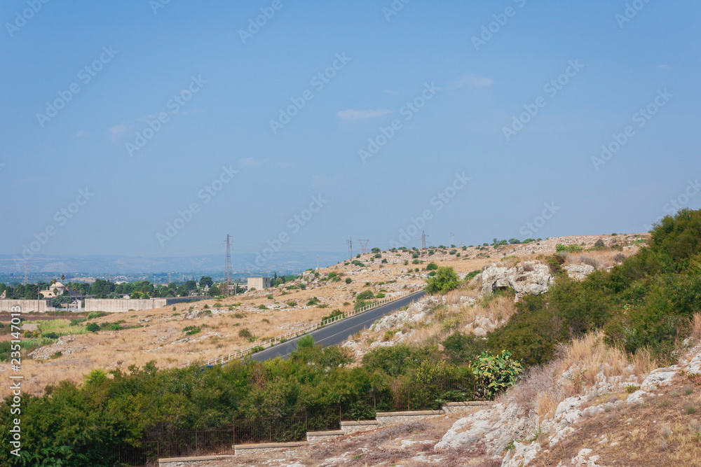 View from Greek Theatre of Syracuse, landscape, Sicily, Italy