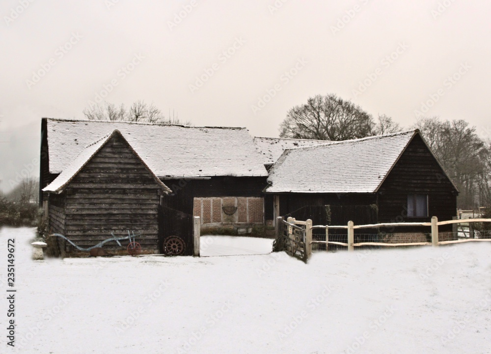 old barns in the snow old barns in the snow