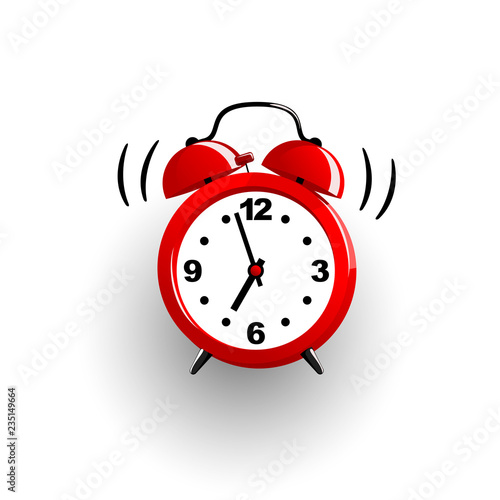 Red alarm clock isolated. Vector illustration in flat style.