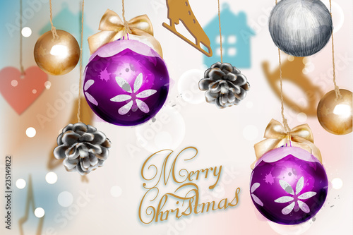 Merry Christmas card with cute decorations Vector watercolor