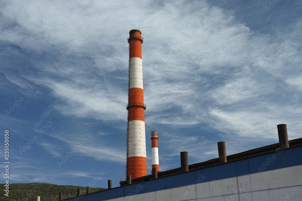 Factory pipes in the territory of the automobile plant. Factory pipes in the territory of the automobile plant.