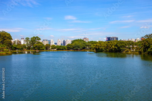 Amazing view of Sao Paulo city from Ibirapuera Park , Brazil. The Ibirapuera is one of Latin America largest city parks.