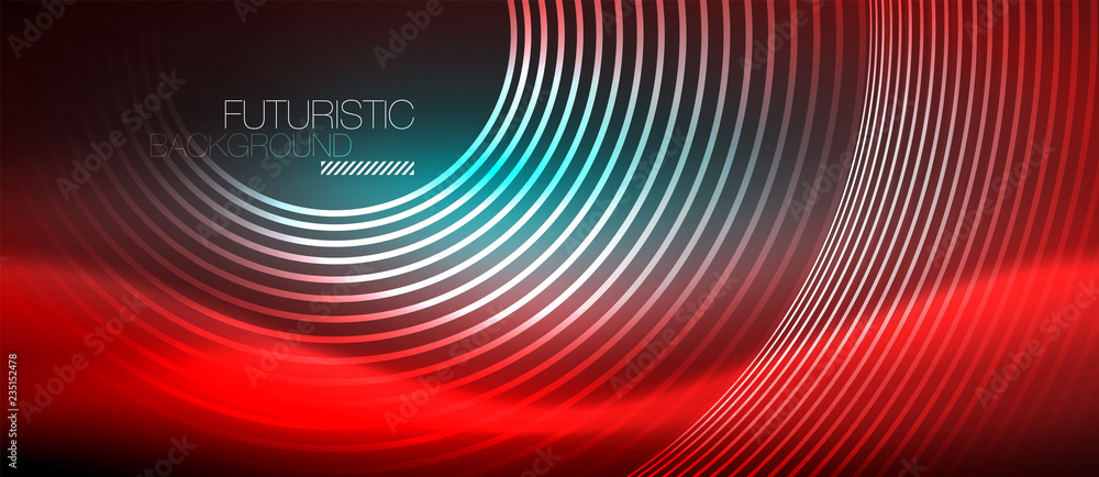 Neon glowing techno lines, hi-tech futuristic abstract background template with square shapes Neon glowing techno lines, hi-tech futuristic abstract background template with square shapes